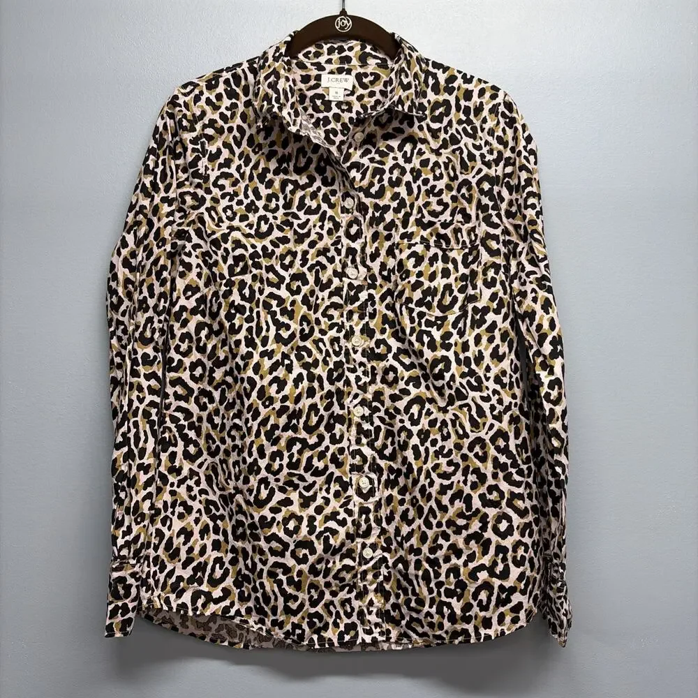 J. Crew - Leopard/Pink Button-up Cotton Poplin Shirt in Signature Fit - Sz Small